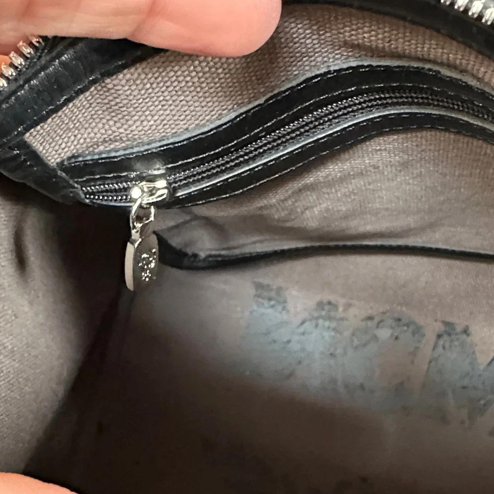MCM Black Satchel with Pink and Teal Stripes - Picture 11 of 12
